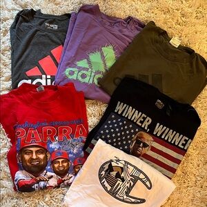 Adidas Graphic T-Shirts in green, Purple, and Black — 6 total 2XL